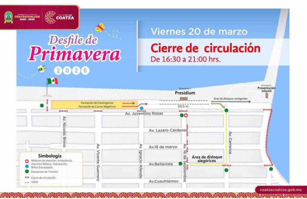 Informa DIF cierre a la circulación por malecón costero debido al Desfile Infantil de la Primavera 2026