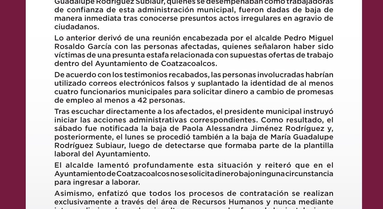 Reitera Gobierno de Coatzacoalcos cero tolerancia a actos que afecten a la ciudadanía