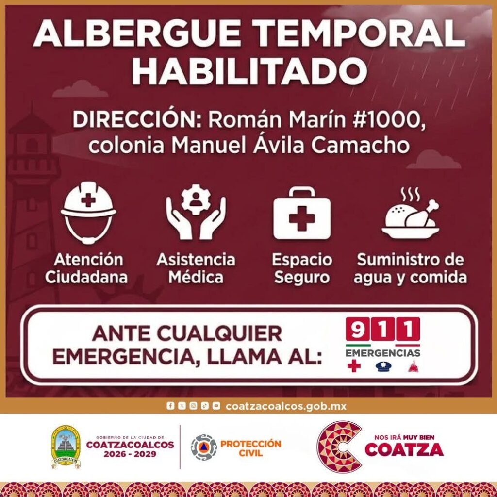 Habilitamos albergue temporal ante fuertes lluvias en Coatzacoalcos 