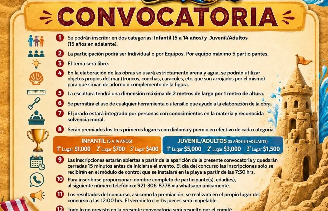 Invitan a participar en el Concurso de Esculturas de Arena en Coatzacoalcos
