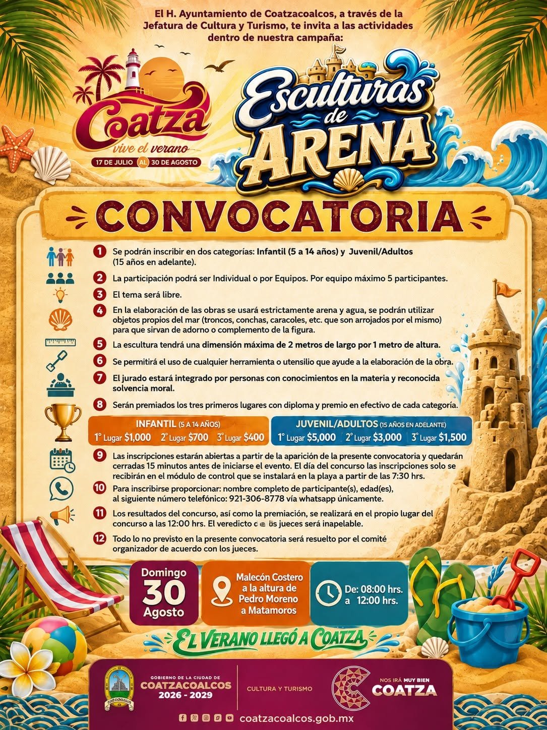 Invitan a participar en el Concurso de Esculturas de Arena en Coatzacoalcos