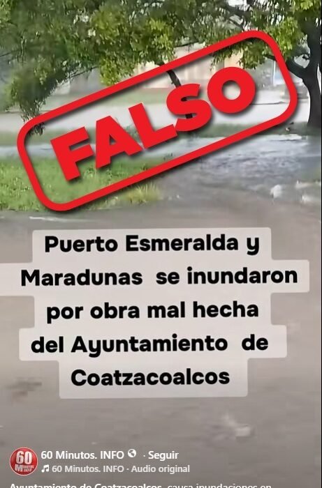 El Gobierno de Coatzacoalcos desmiente la información difundida en redes sociales que atribuye a las lluvias registradas la noche del sábado 5 de septiembre las afectaciones ocurridas en el fraccionamiento Maradunas y Puerto Esmeralda.