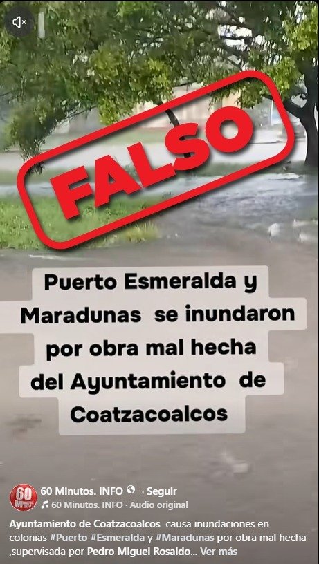 El Gobierno de Coatzacoalcos desmiente la información difundida en redes sociales que atribuye a las lluvias registradas la noche del sábado 5 de septiembre las afectaciones ocurridas en el fraccionamiento Maradunas y Puerto Esmeralda.